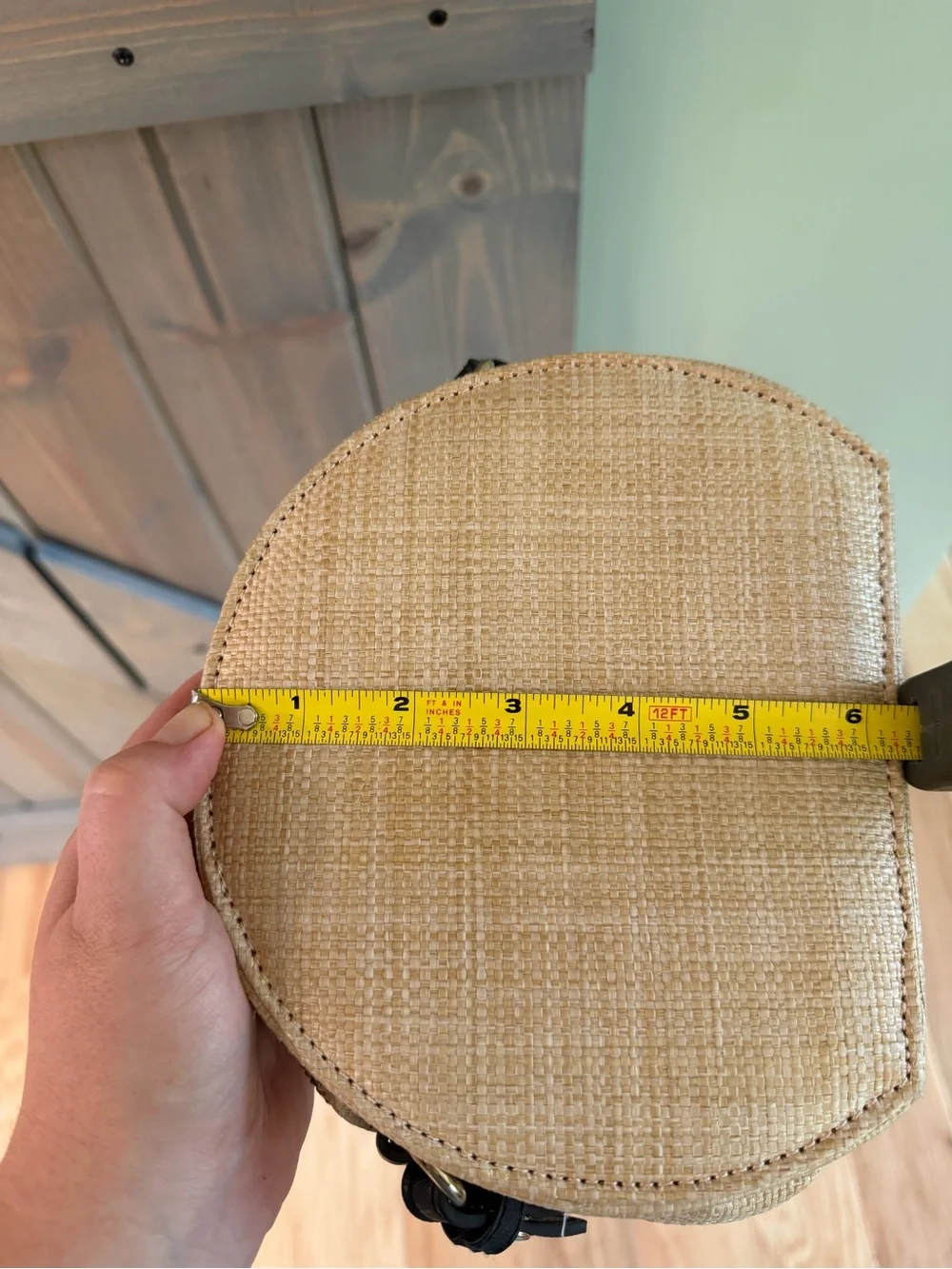 Mystique Woven Straw Raffia Round Crossbody Bag Black Strap Boho Summer